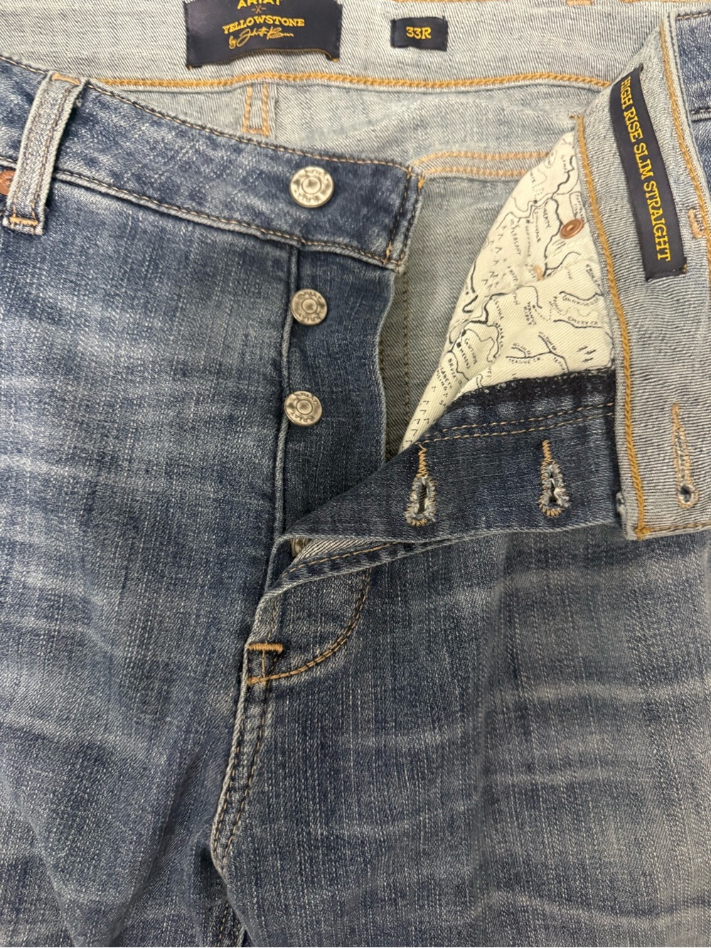 Ariat Blue High Rise SlimStraight Leg Jeans with Button Fly Yellowstone edition